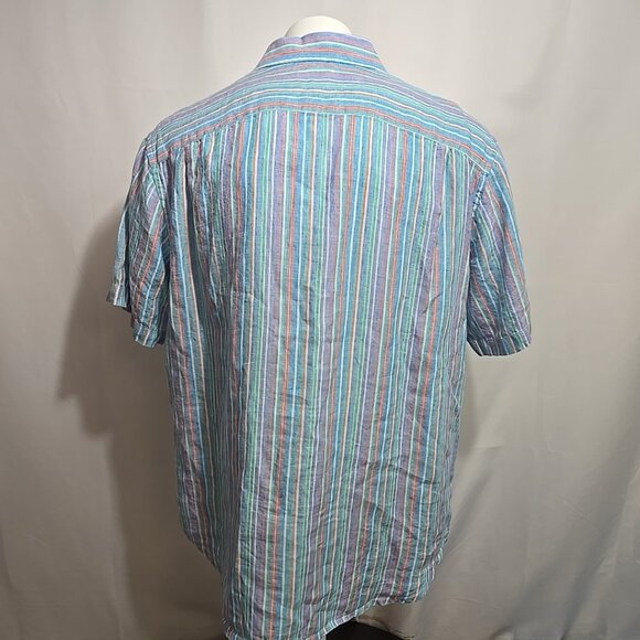Jos A Bank 100% Linen Shirt Mens Size XL Rainbow Vertical Striped Button Down - Picture 3 of 7